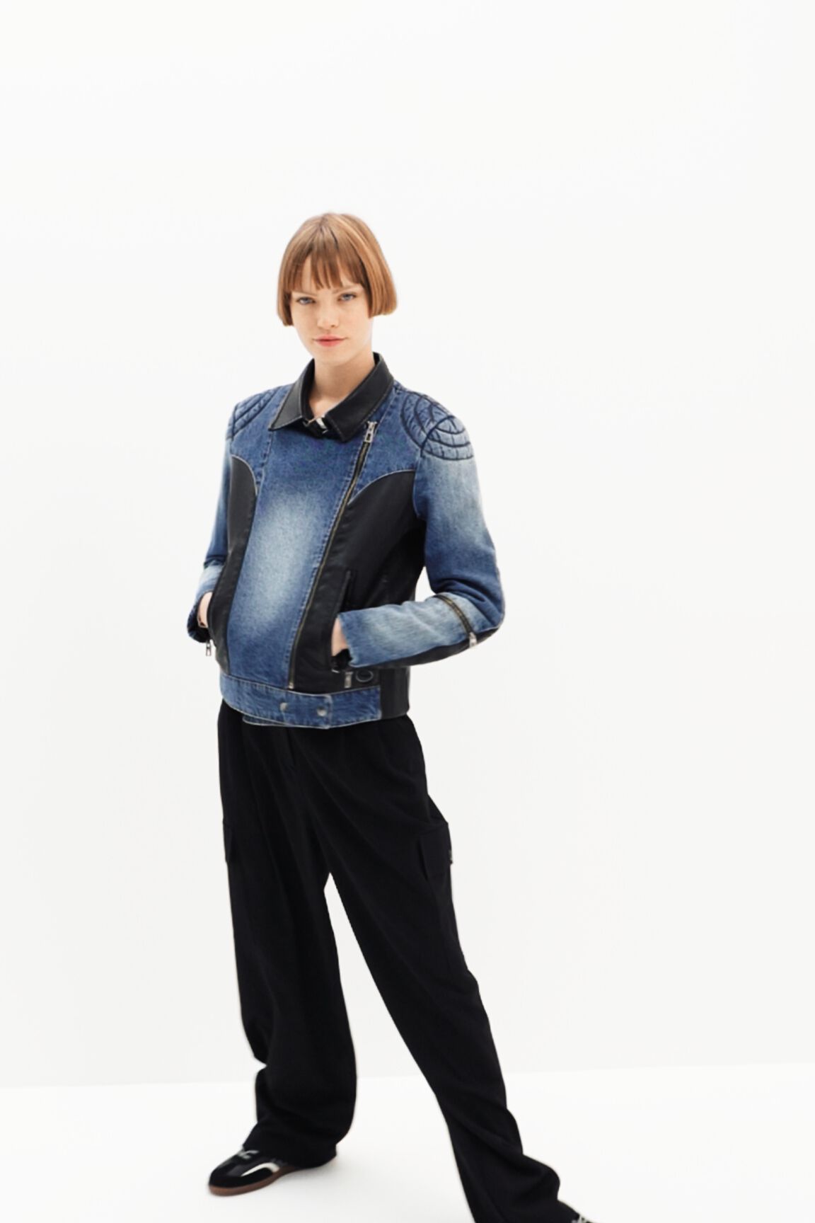 MSGM contrast-stitching Denim Biker Jacket - Farfetch