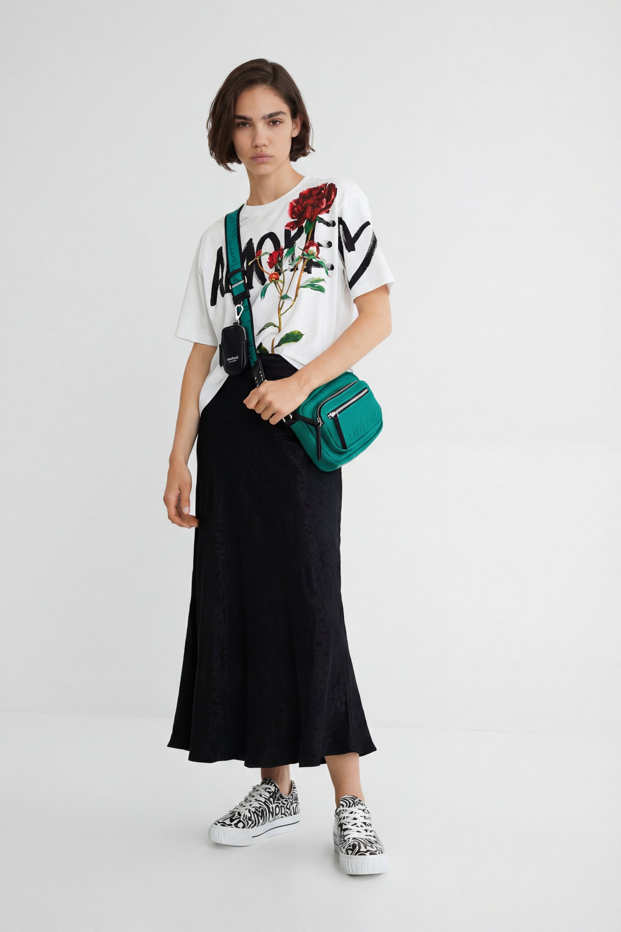 Desigual, Falda midi cenefas texturizadas, Viscosa, Negro