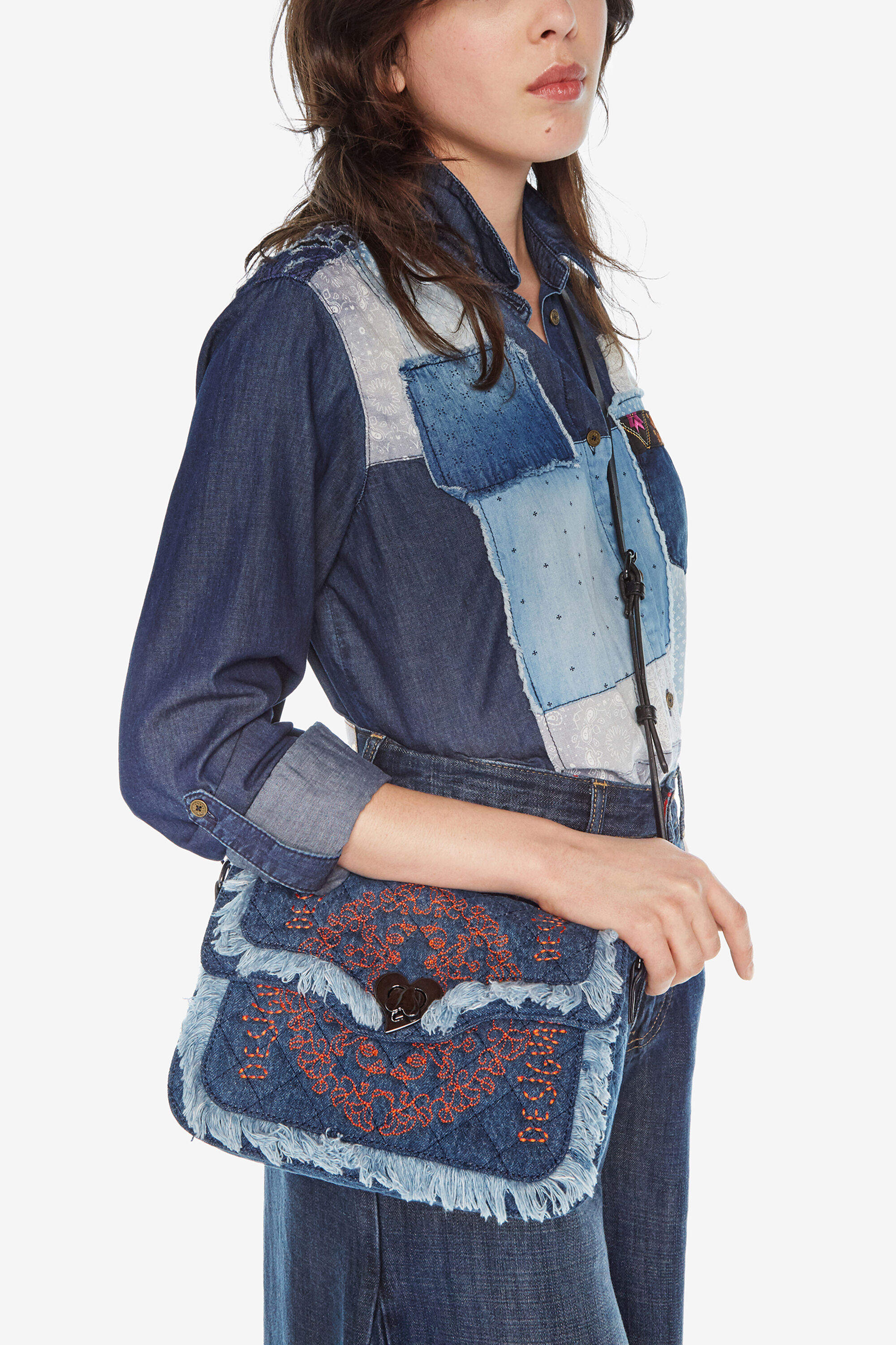 Little denim sling bag with fringe Desigual