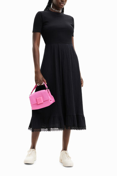 Vestido midi combinado textura | Desigual
