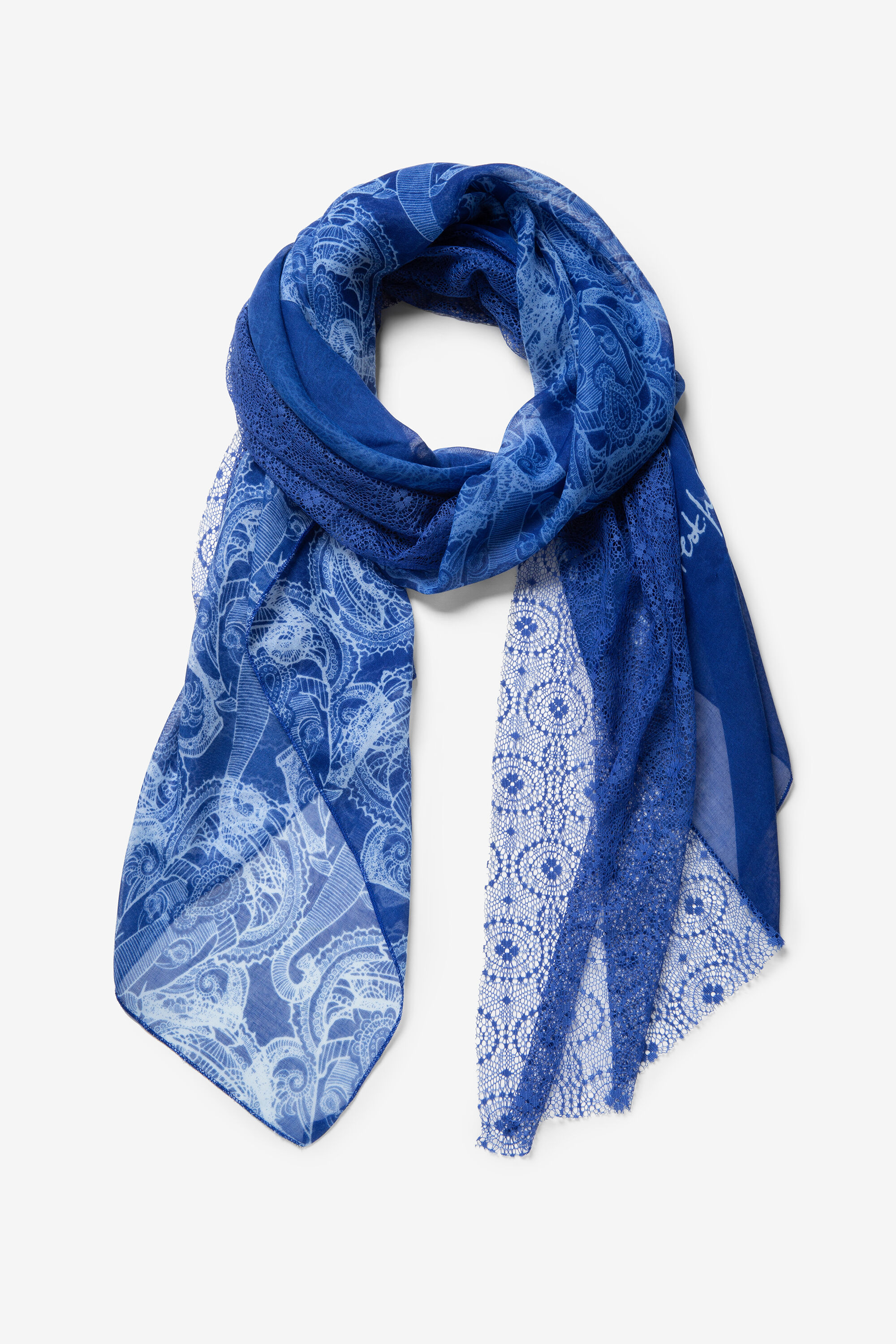 Foulard bleu rectangle Blue Elephant Desigual