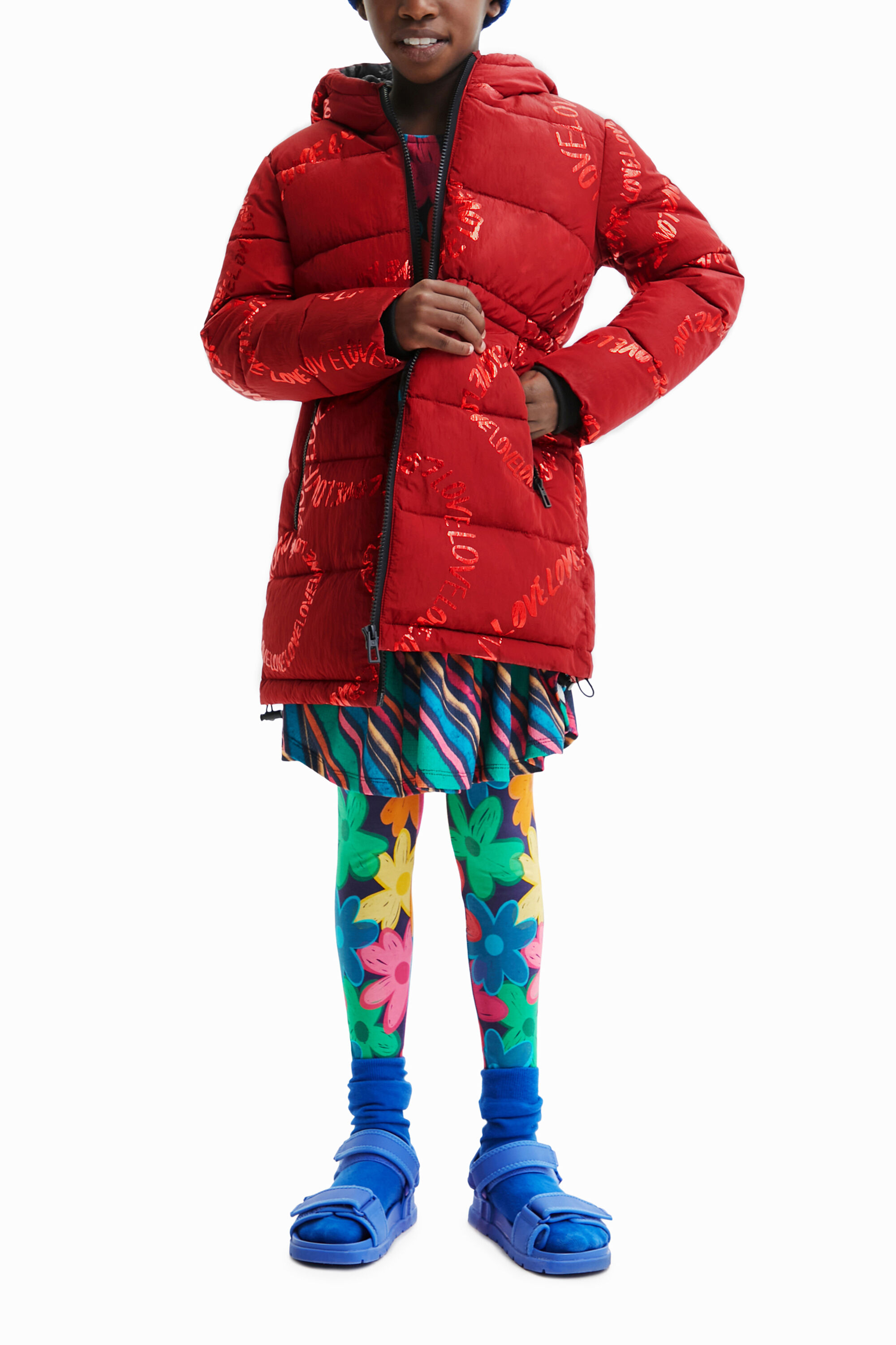 Desigual red puffer coat new arrivals