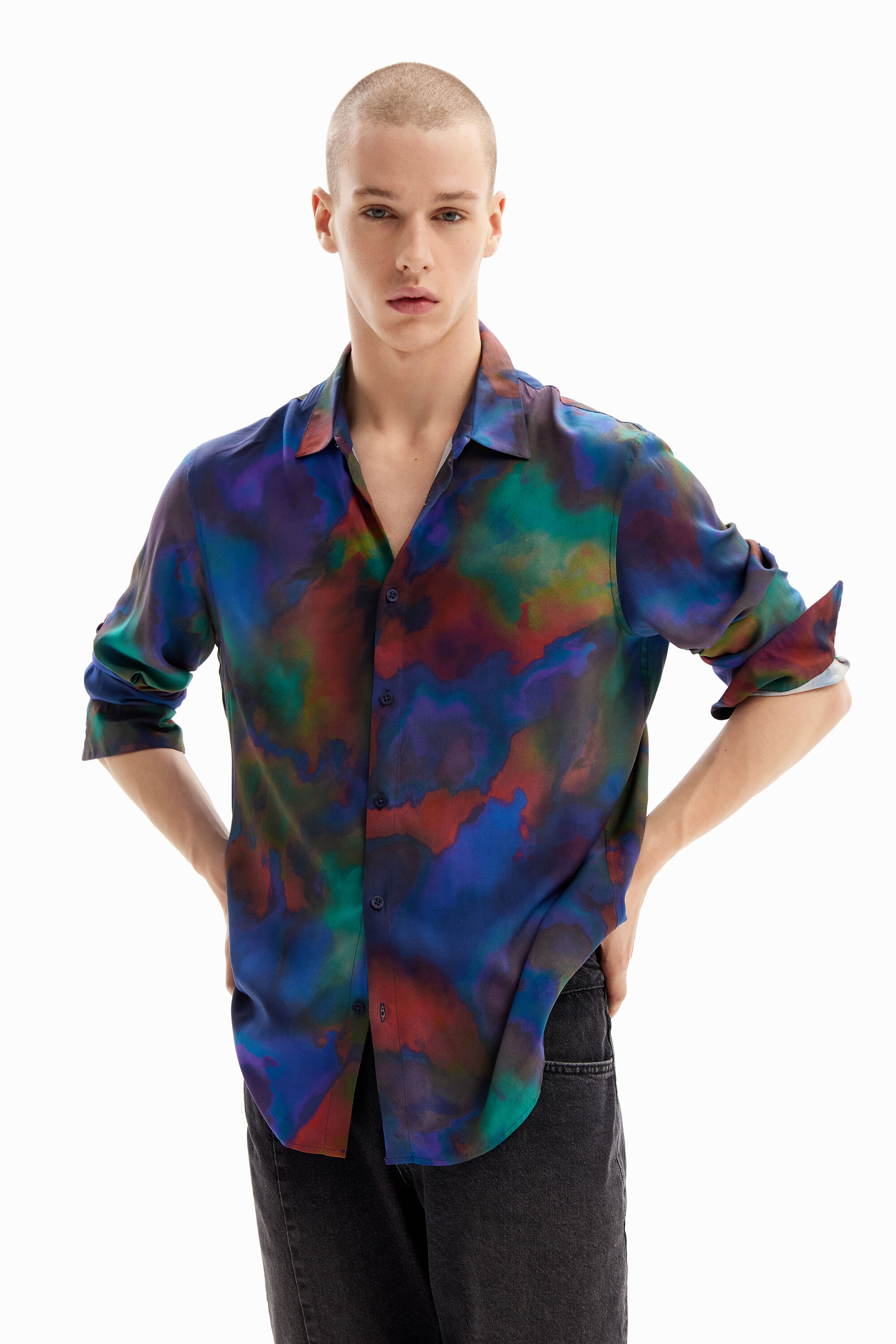 Flowing watercolour shirt - BLUE - M