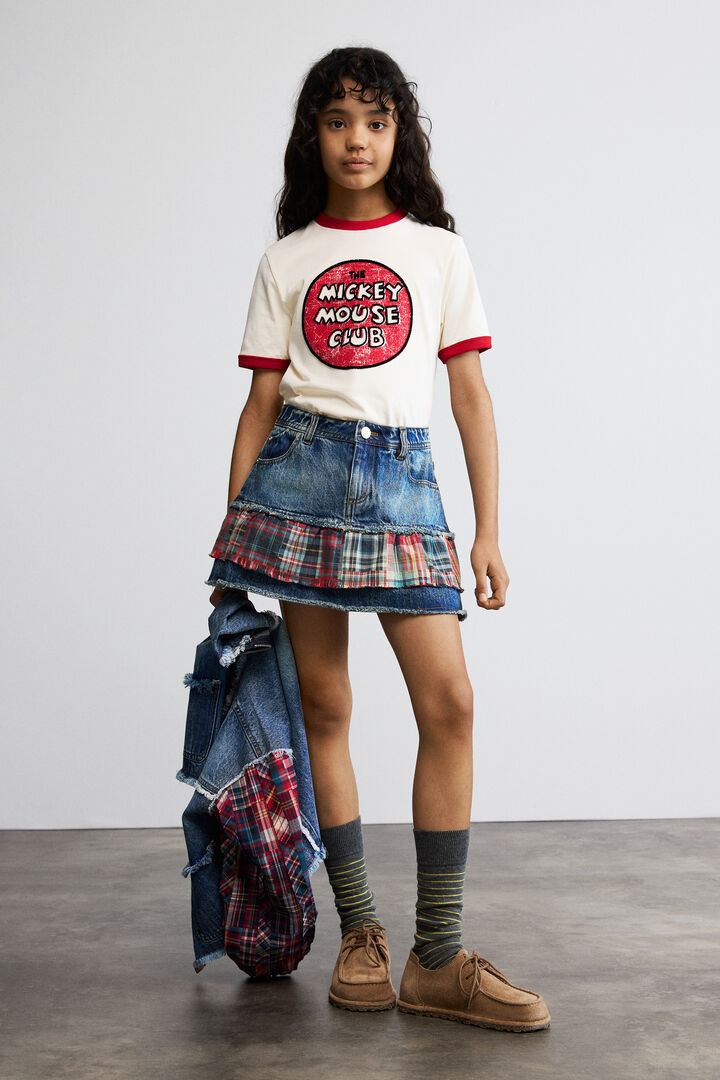 Checked plaid denim skirt