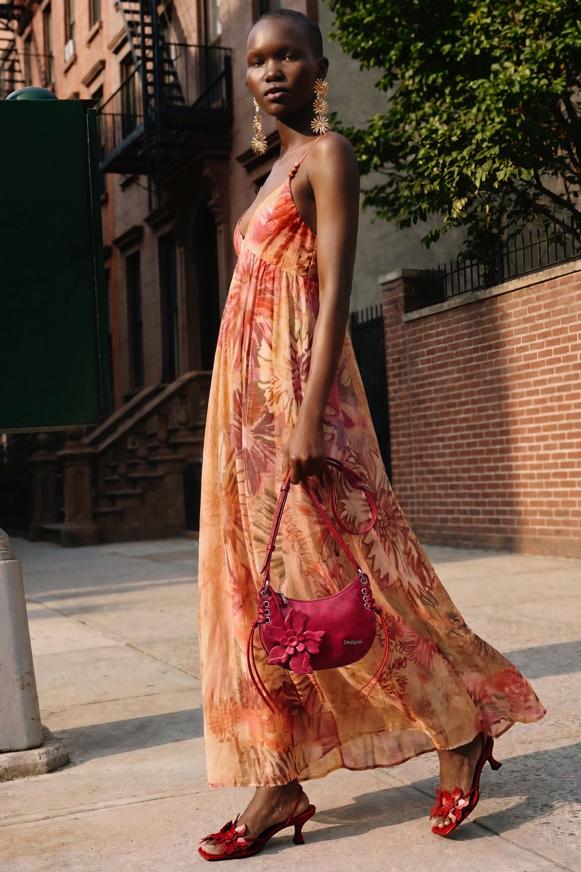 Printed long dress pink Women's I Desigual.com
