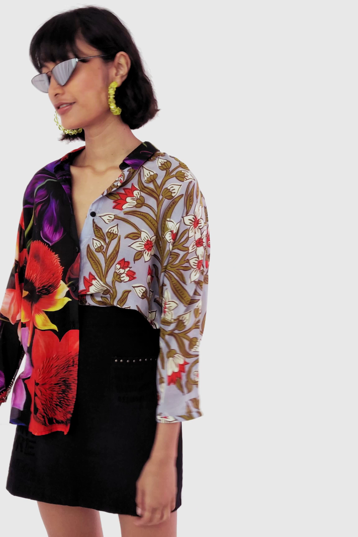 Silk and cotton asymmetric blouse Designed by M. Christian Lacroix | Desigual