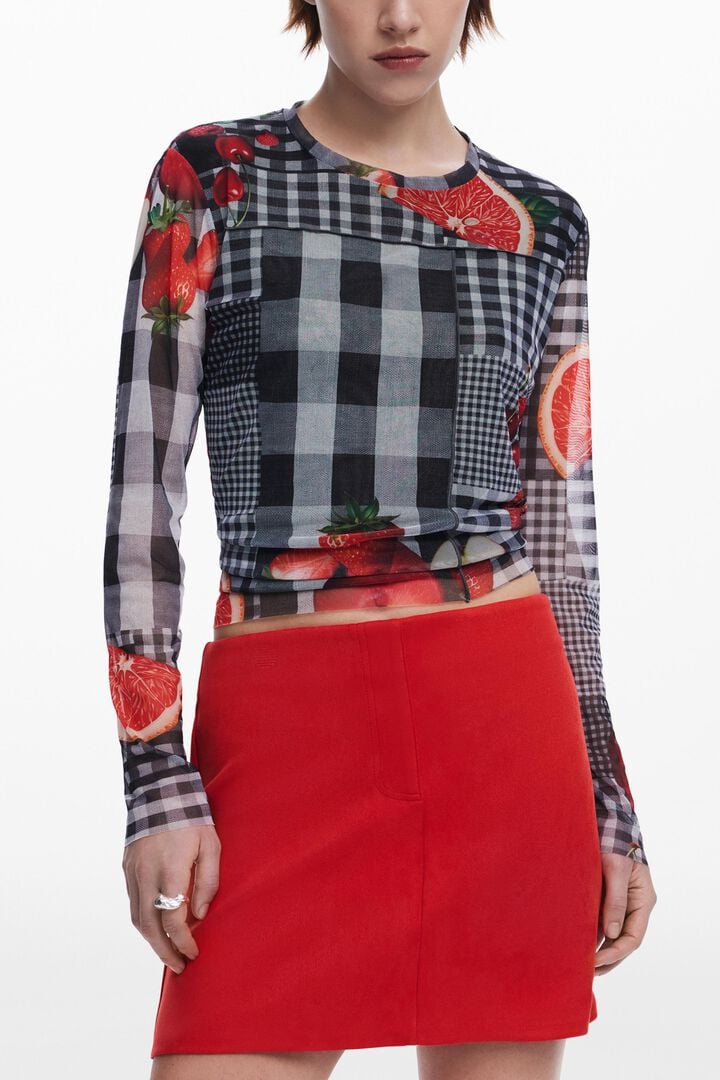 Vichy tulle fruit T-shirt