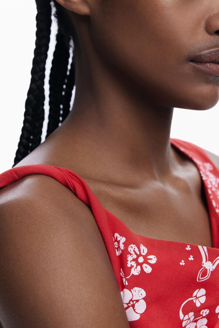Asymmetric bandana floral dress