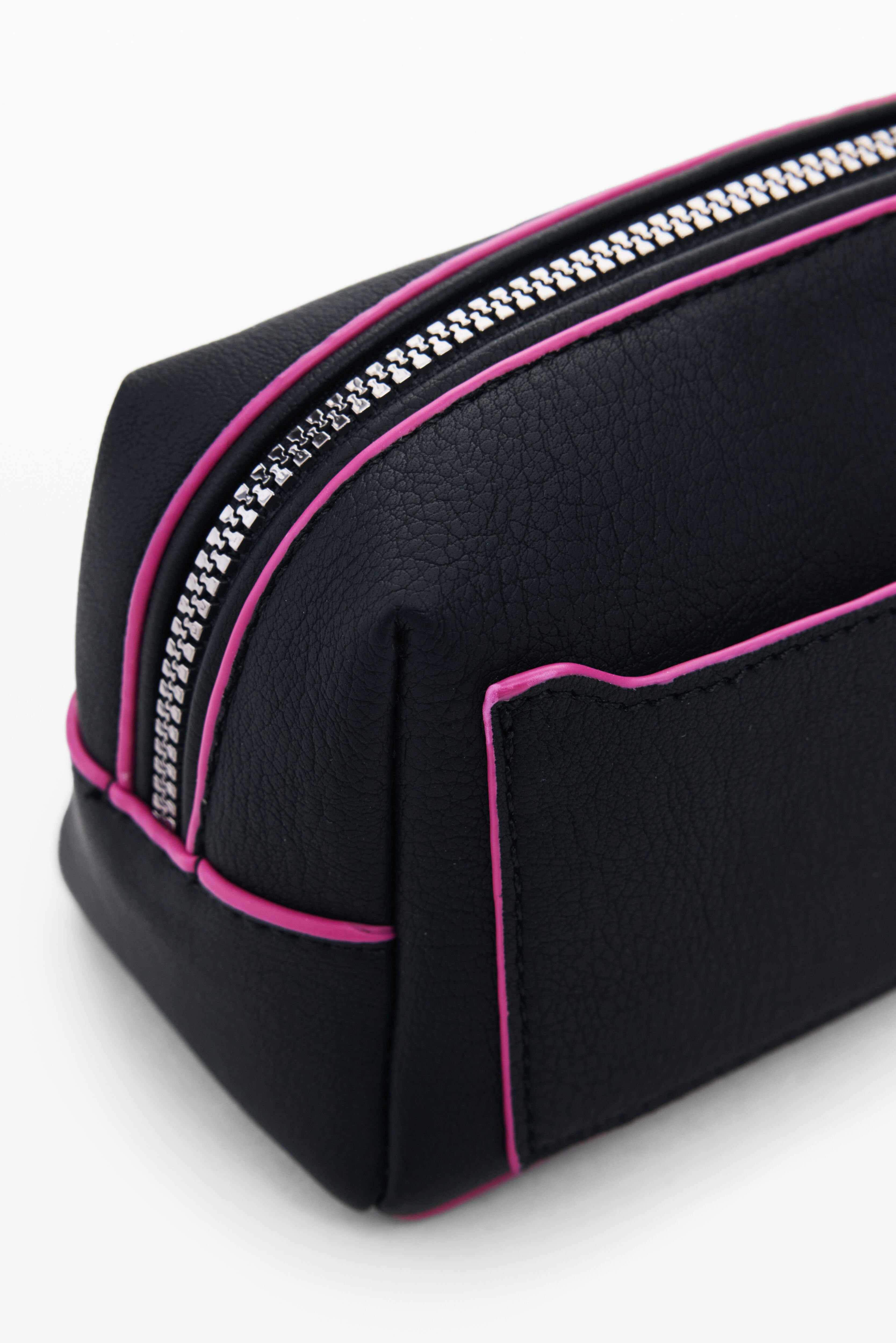 Desigual Medium Faux Leather Effect Toiletry Bag With Stitching In Black
