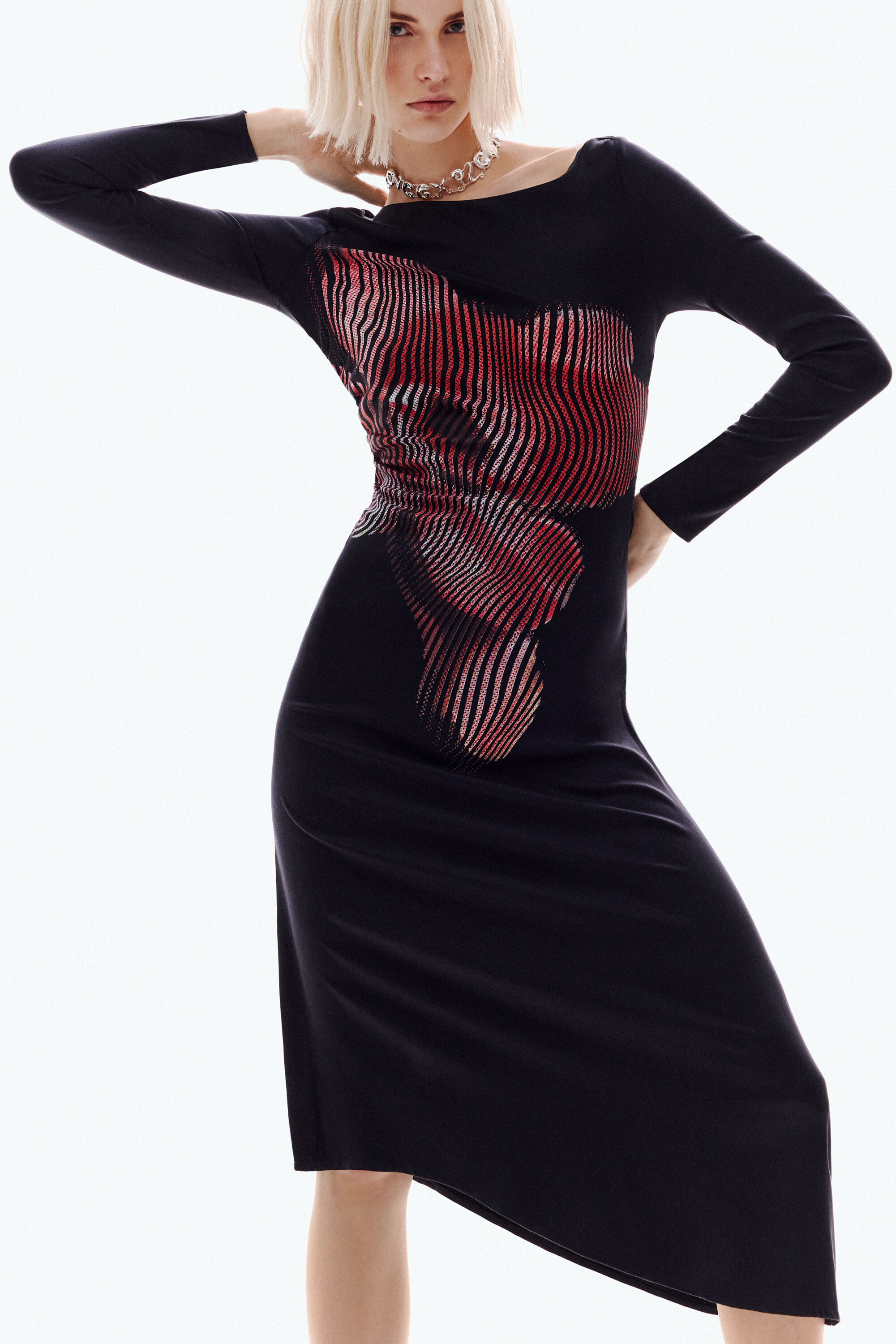 Desigual, Pixeliertes Midikleid, Damen, Viskose, Schwarz, XS