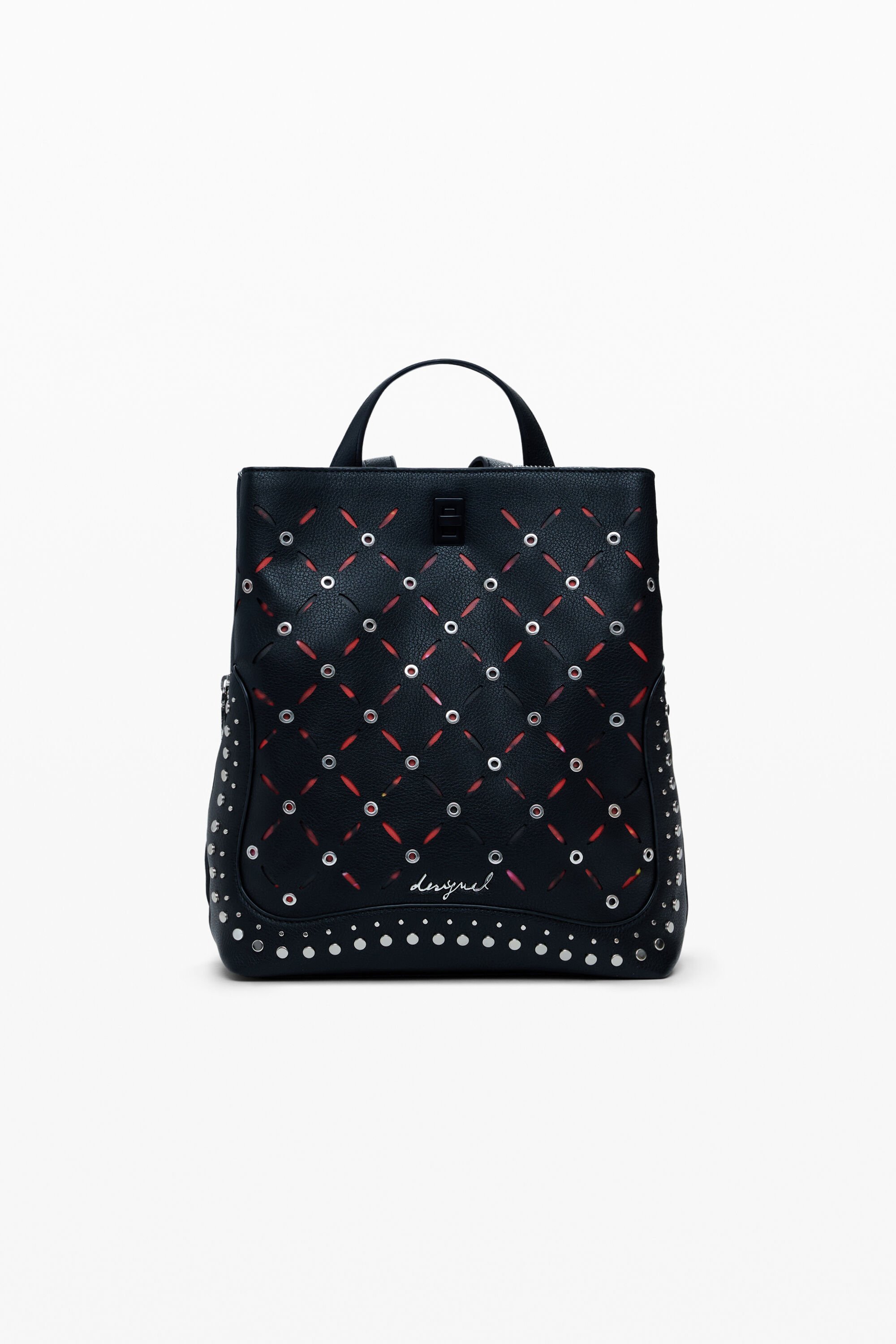 Desigual Kleine rugzak met opengewerkte details en studs - BLACK