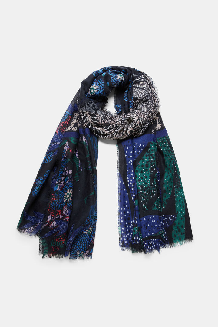 Rectangular floral and lettering foulard | Desigual