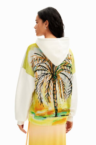 Oversize pulover s kapuco z motivom palm | Desigual