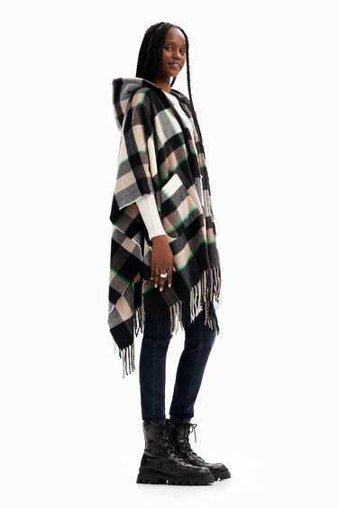 Plaid hooded poncho | Desigual