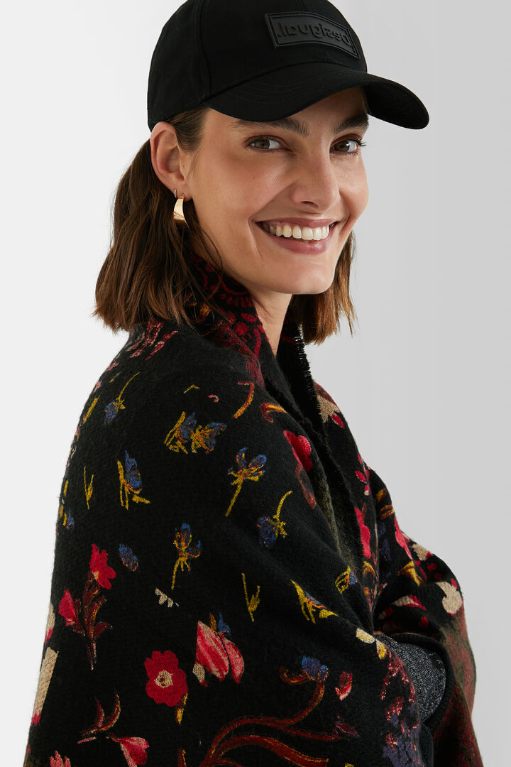 Poncho carré fleuri réversible | Desigual
