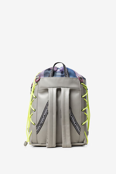 Square backpack with flowers and checks | Desigual