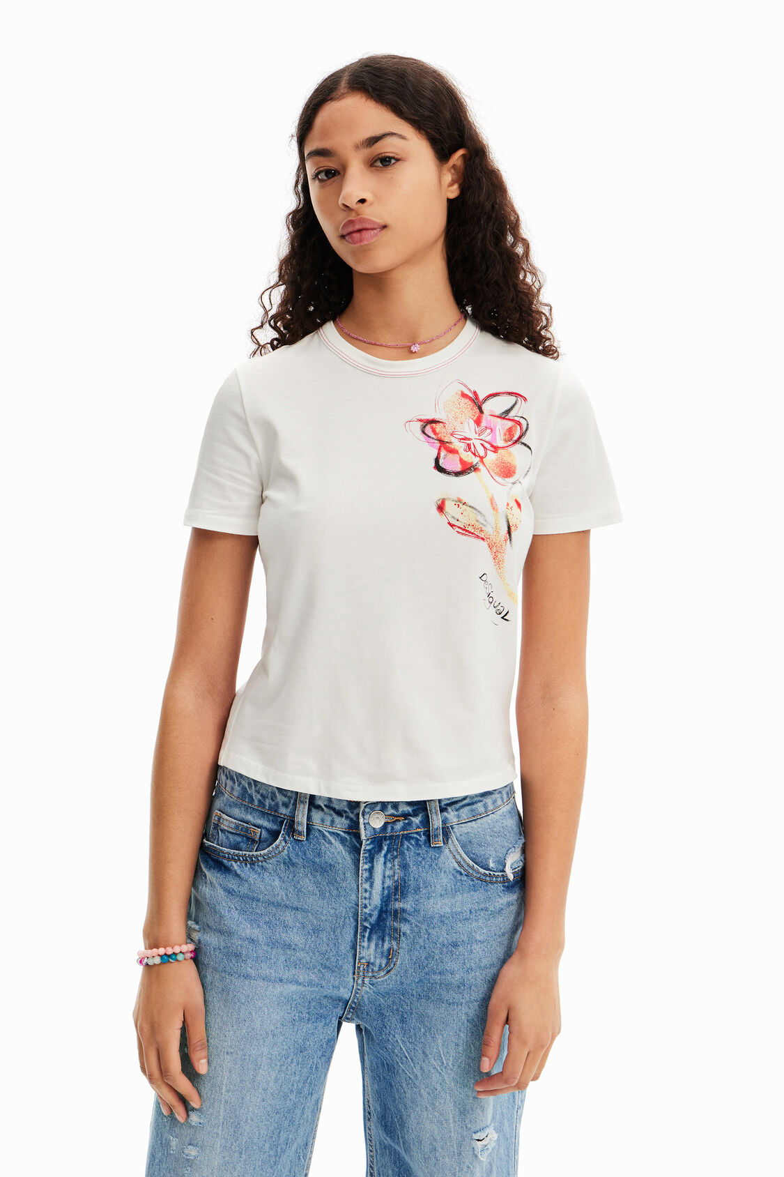 Camiseta corta flor de mujer Desigual.com