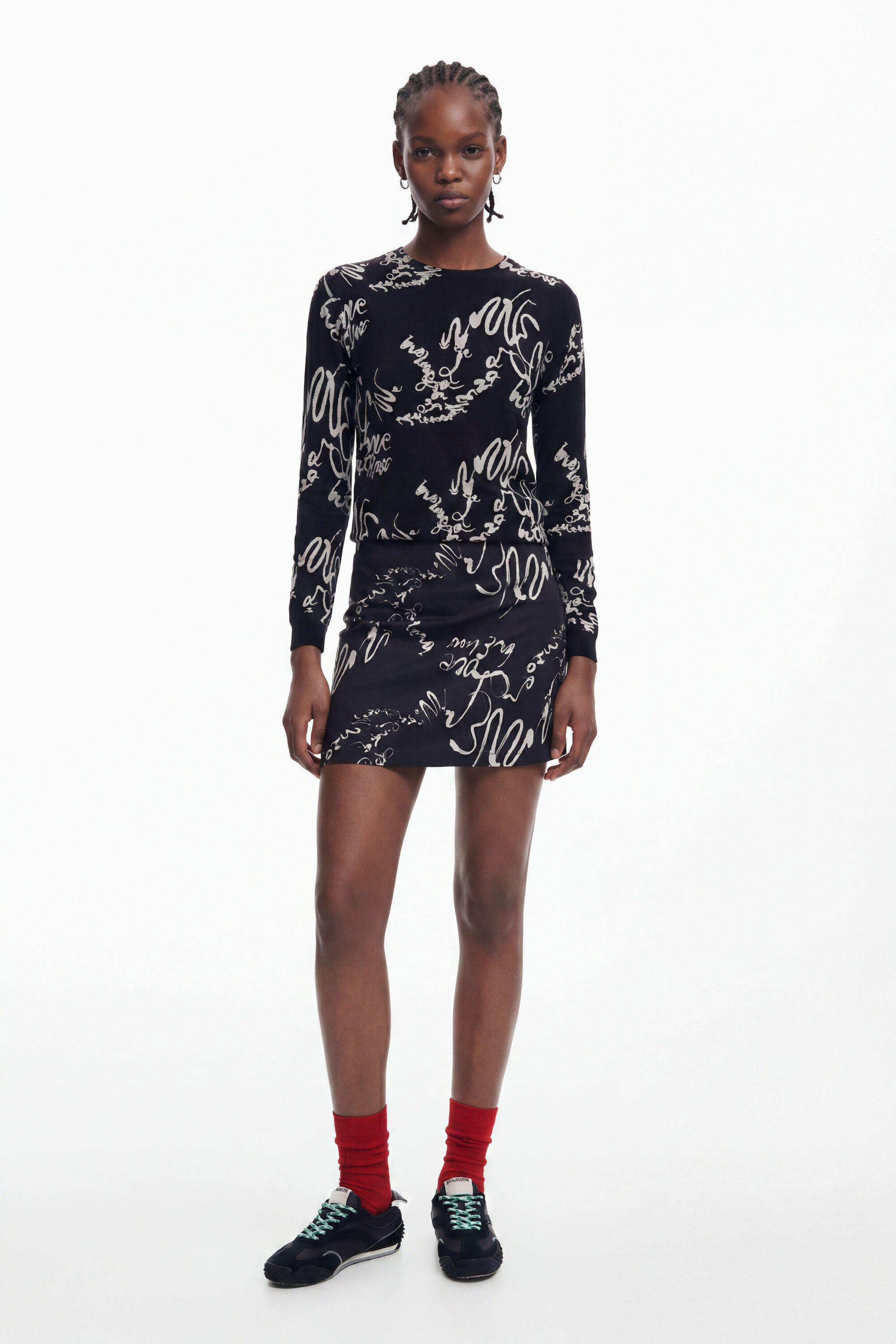 Desigual Damen Schwarz Minirock Mit Schriftzug, Baumwolle, Xs