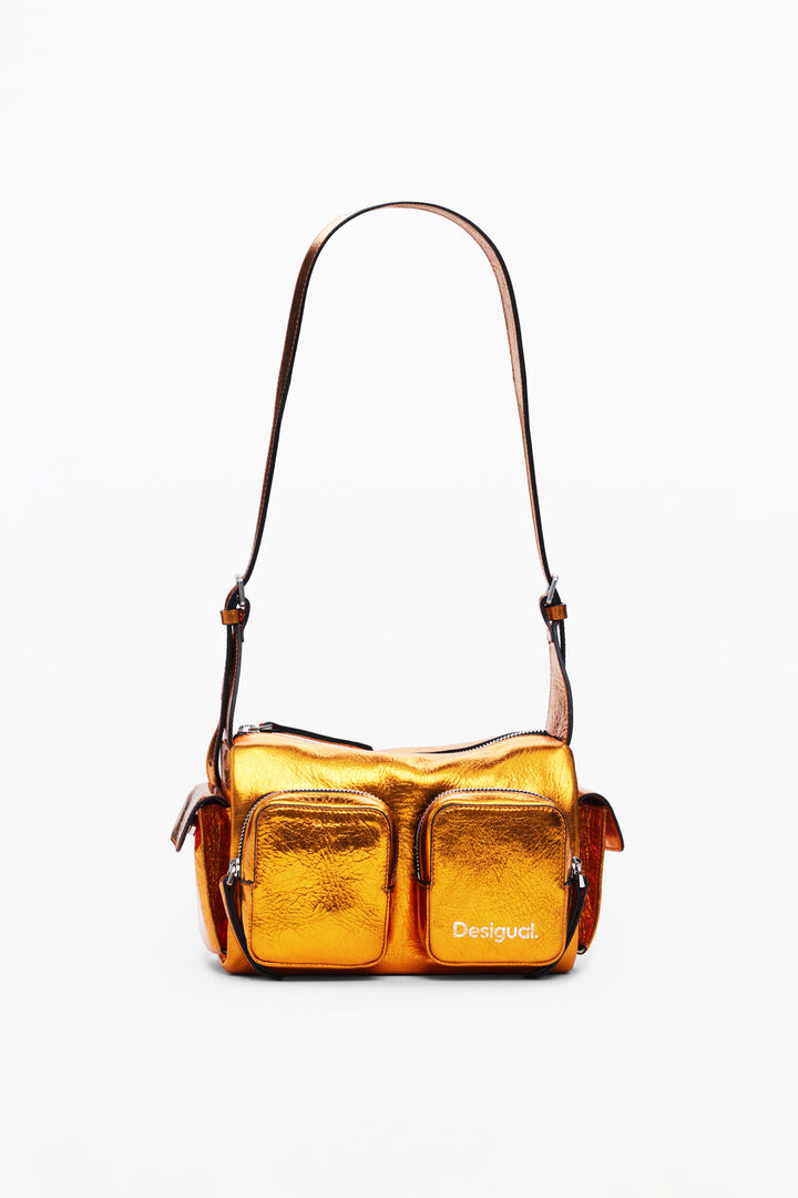 Small metallic leather bag with pockets | Desigual
