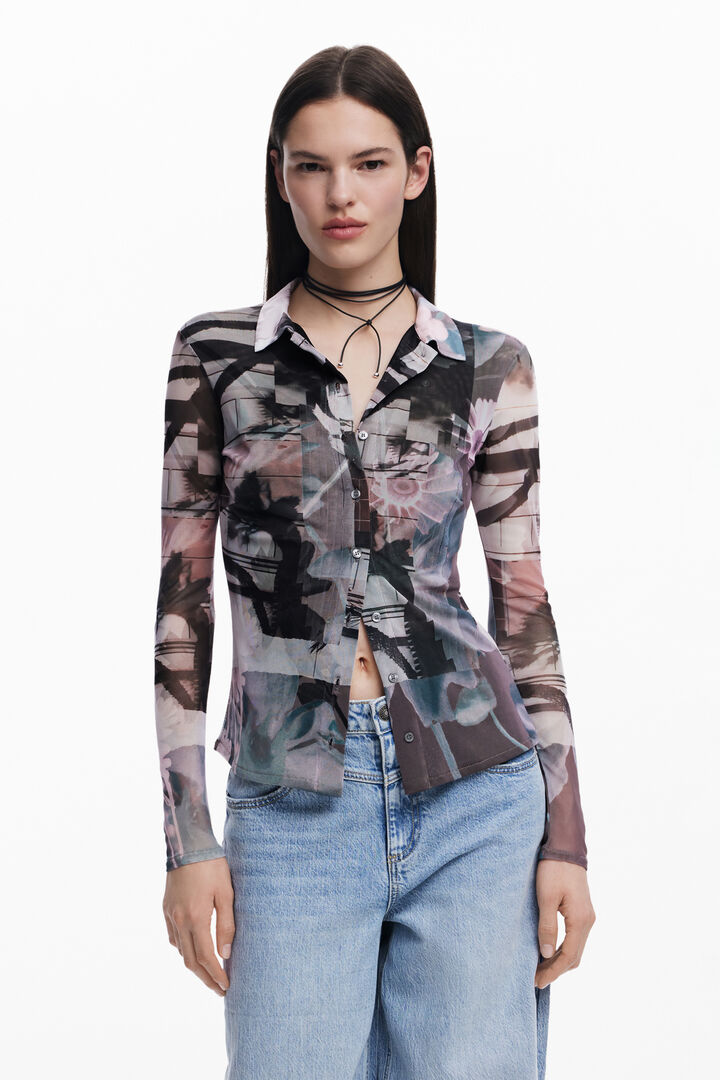 Buttoned tulle T-shirt