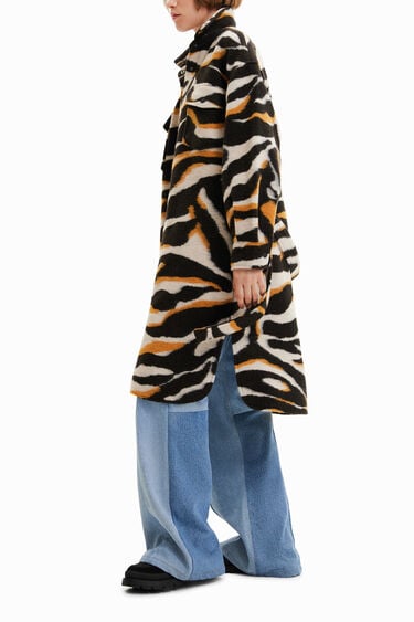 Lange jas in shacket-stijl met zebraprint | Desigual