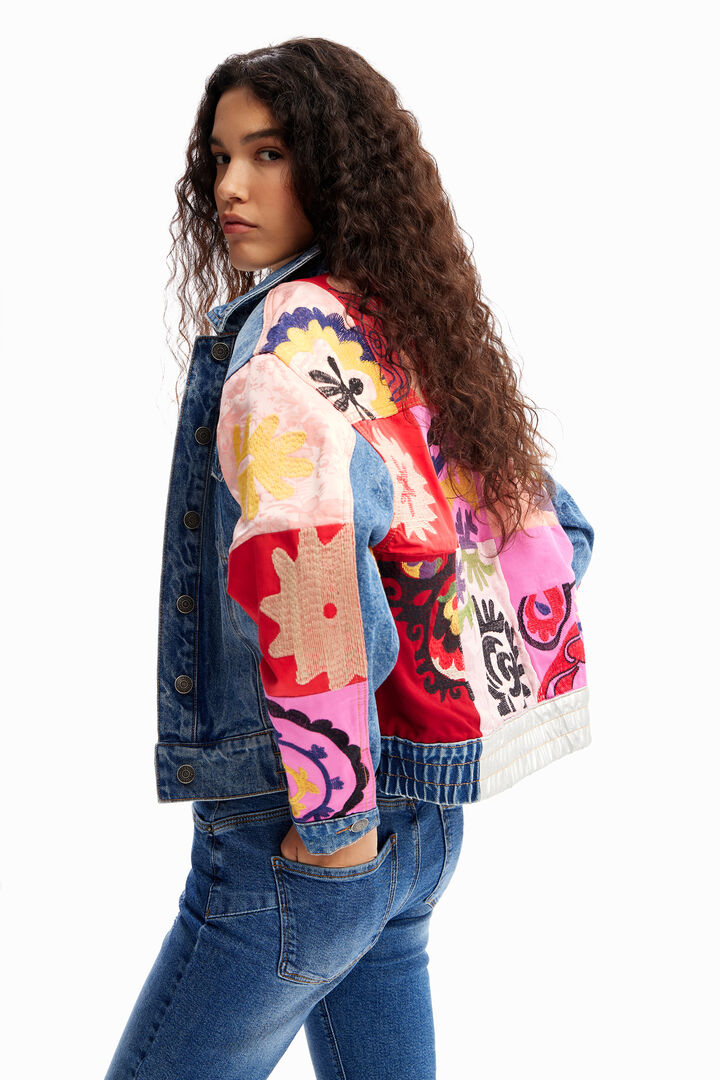 Veste jean courte patchwork