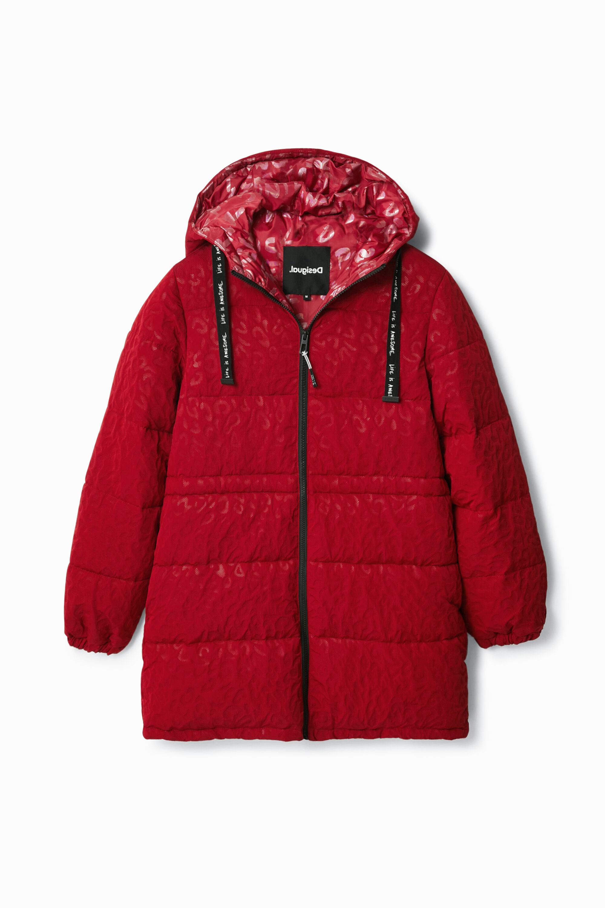 Padded animal print coat - RED - XXL