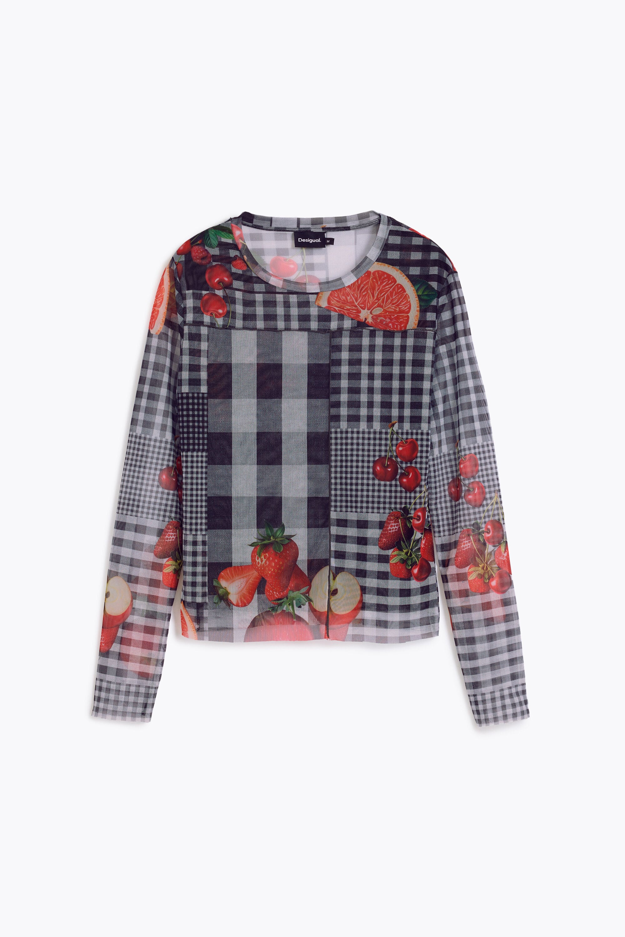 Desigual, Camiseta tul vichy frutas, Poliester, Negro
