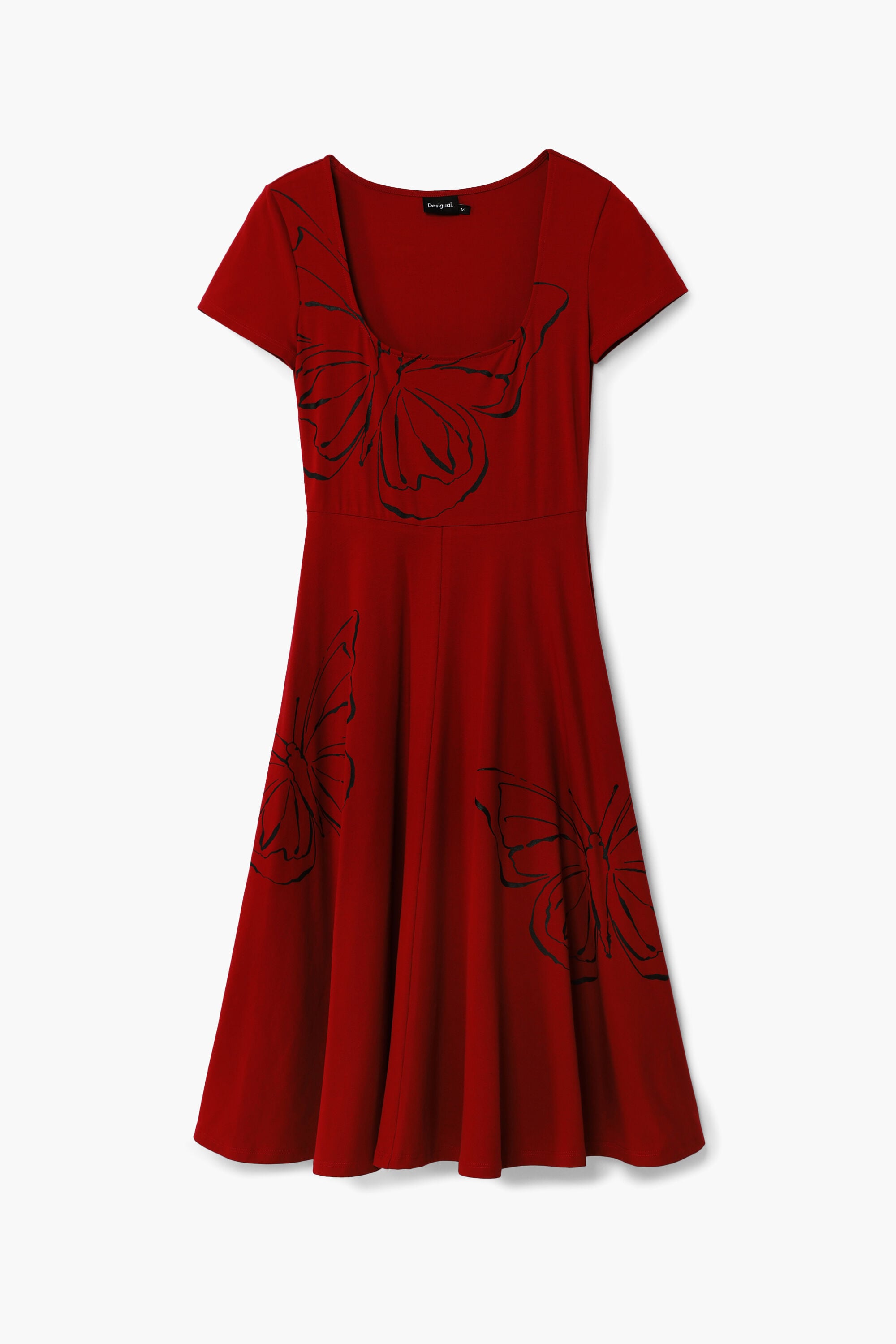 Desigual, Butterfly midi dress, Cotton, Red, XS