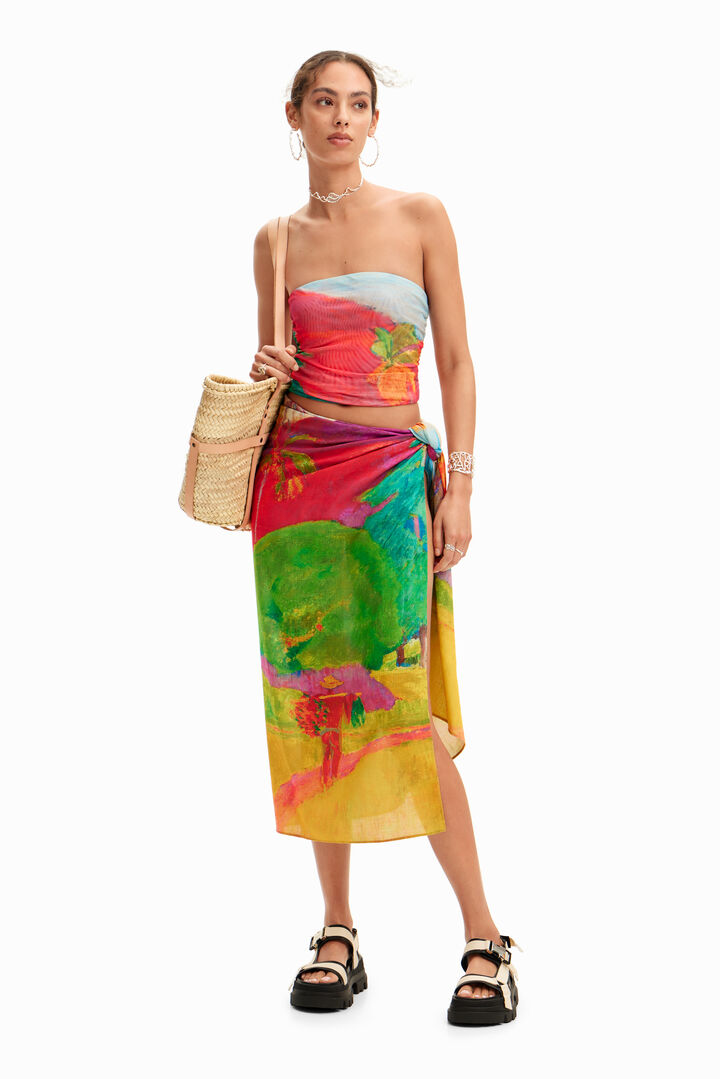 Scarf with Gauguin landscape print. | Desigual