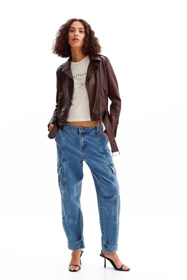 Chaqueta biker piel cinturón | Desigual