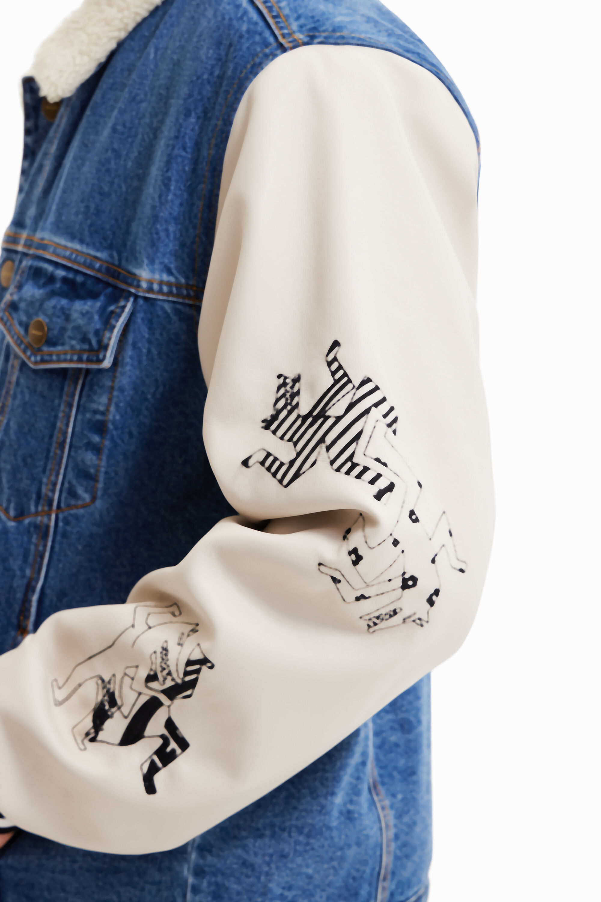 Denim jacket with sherpa sleeves on sale