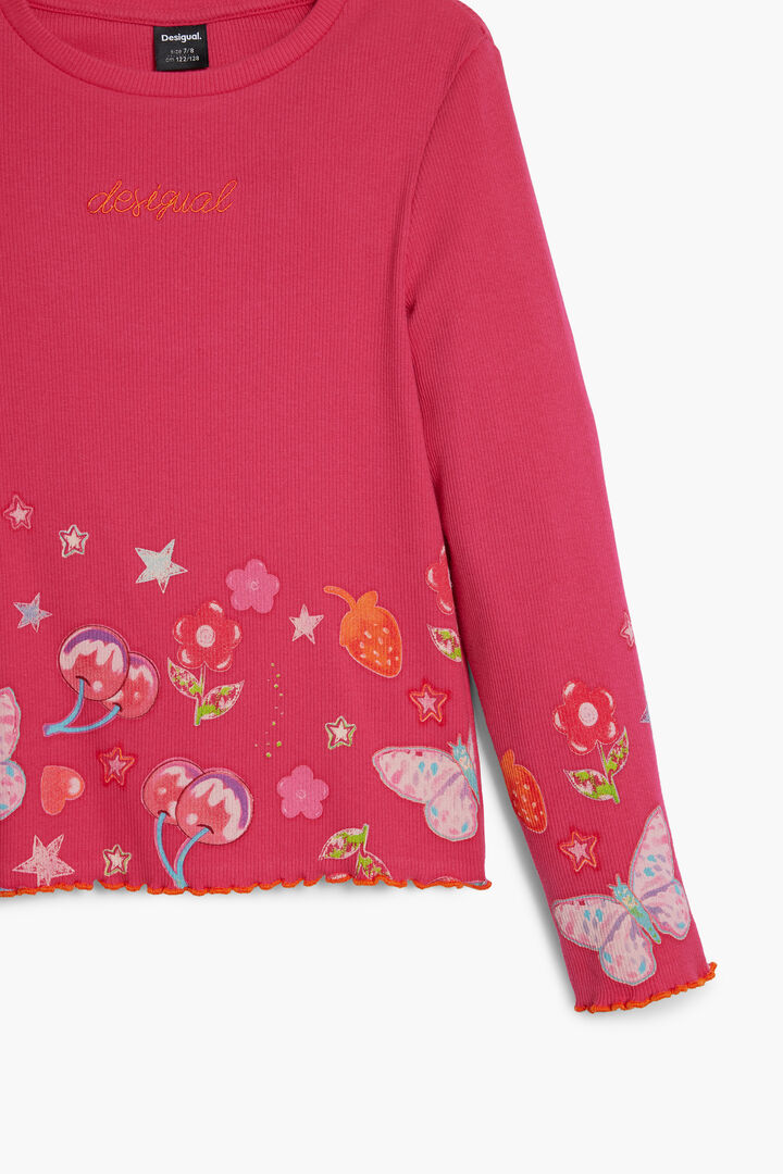 T-shirt à manches longues avec logo fleurs | Desigual