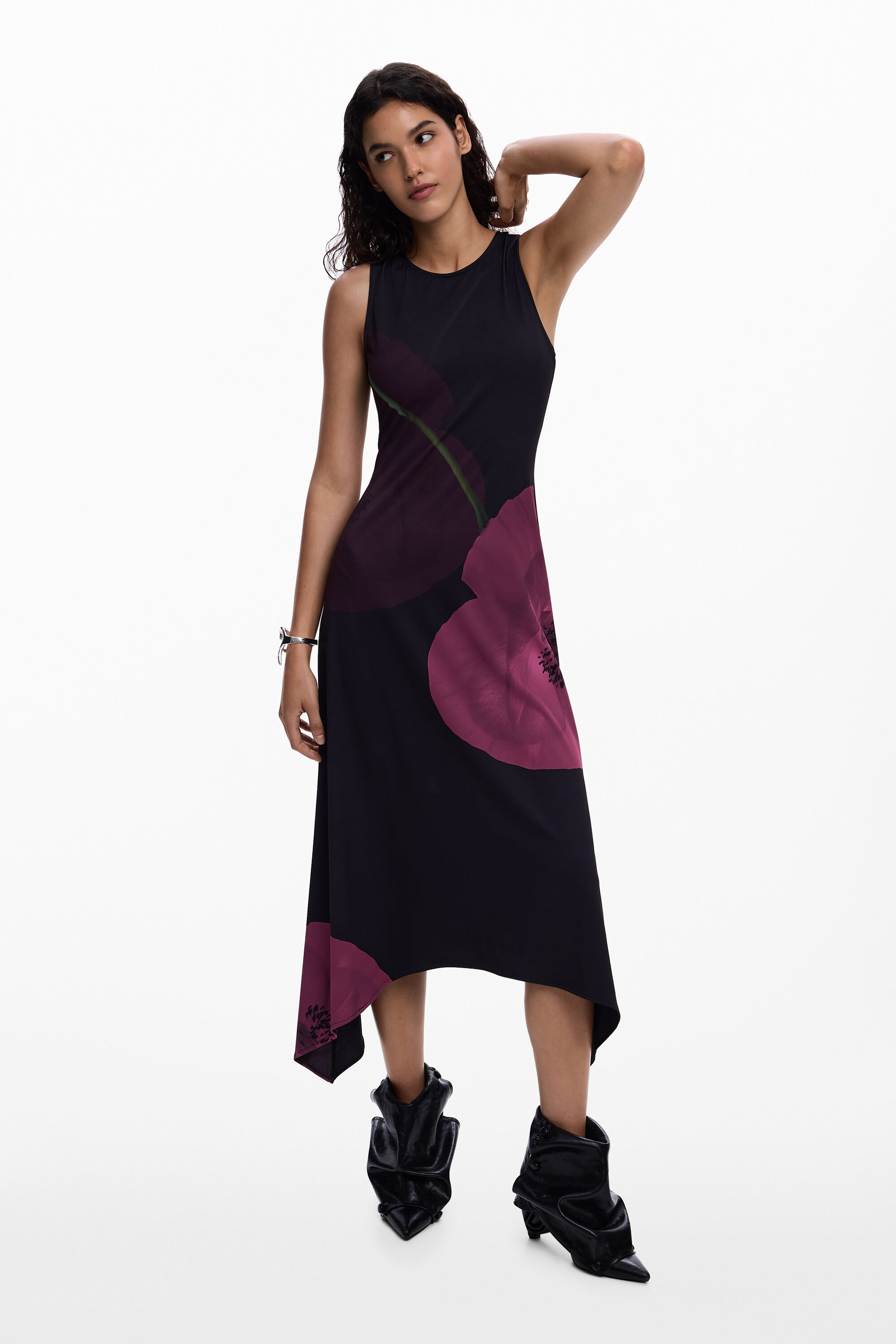 Asymmetrische jurk klaproos