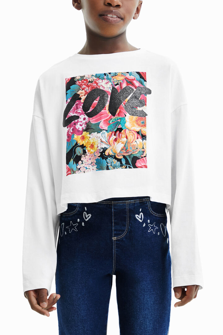 T-shirt curta oversize flores | Desigual