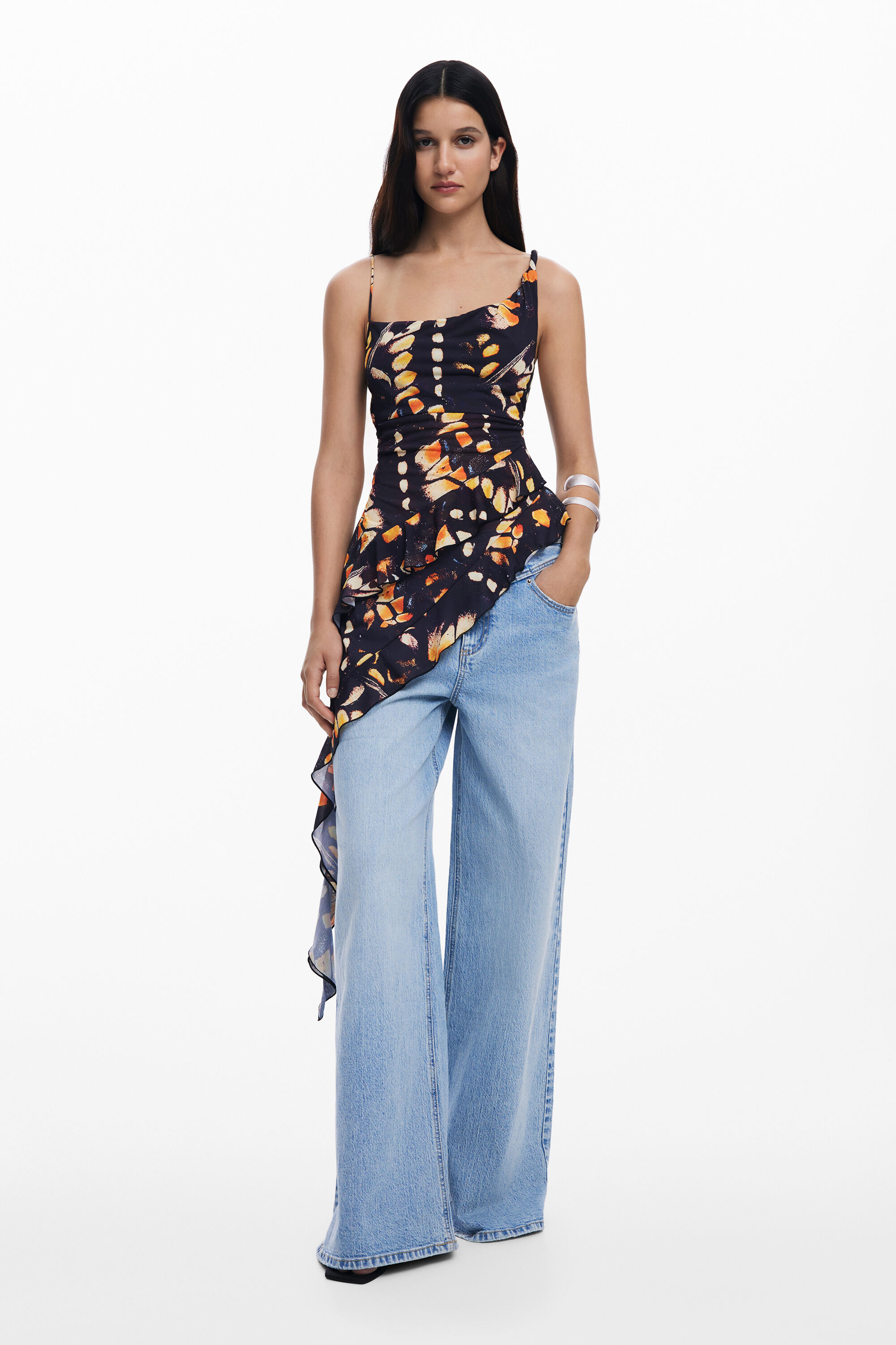 Desigual Butterfly Tank Top In Black