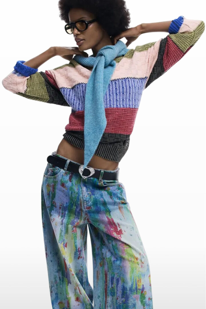 Wide leg splatter jeans