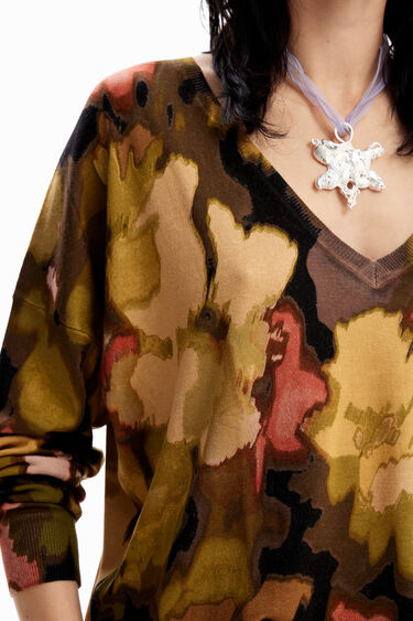 Oversize V-neck camouflage pullover | Desigual