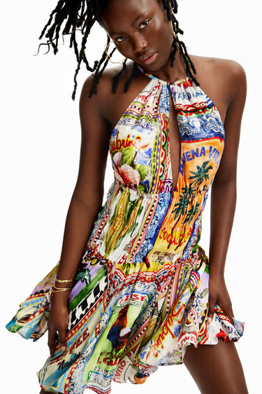 Krótka sukienka z pocztówkami arty Stella Jean | Desigual
