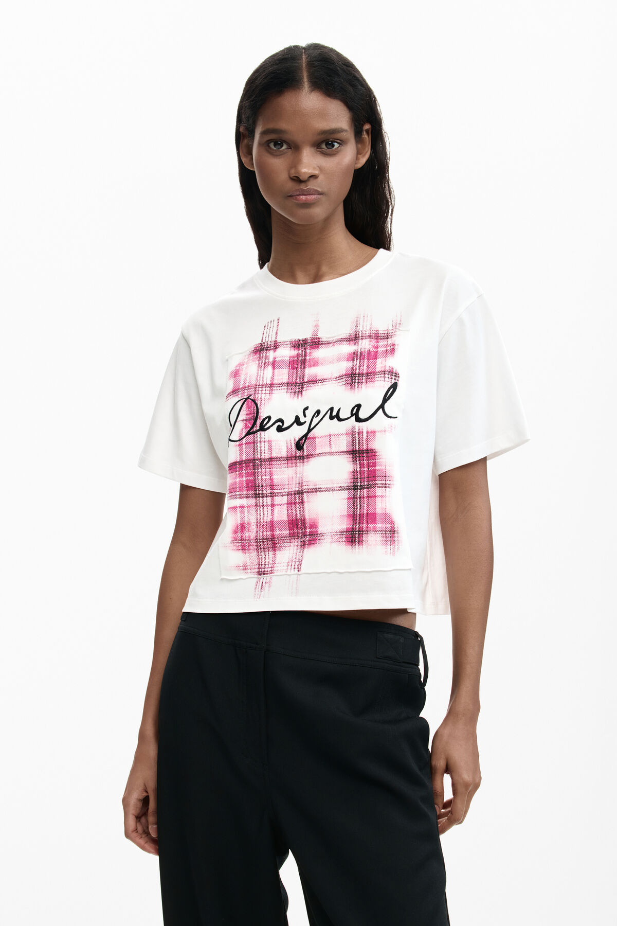 ロゴ入りチェック柄Tシャツ バラ 女性用 I Desigual.com