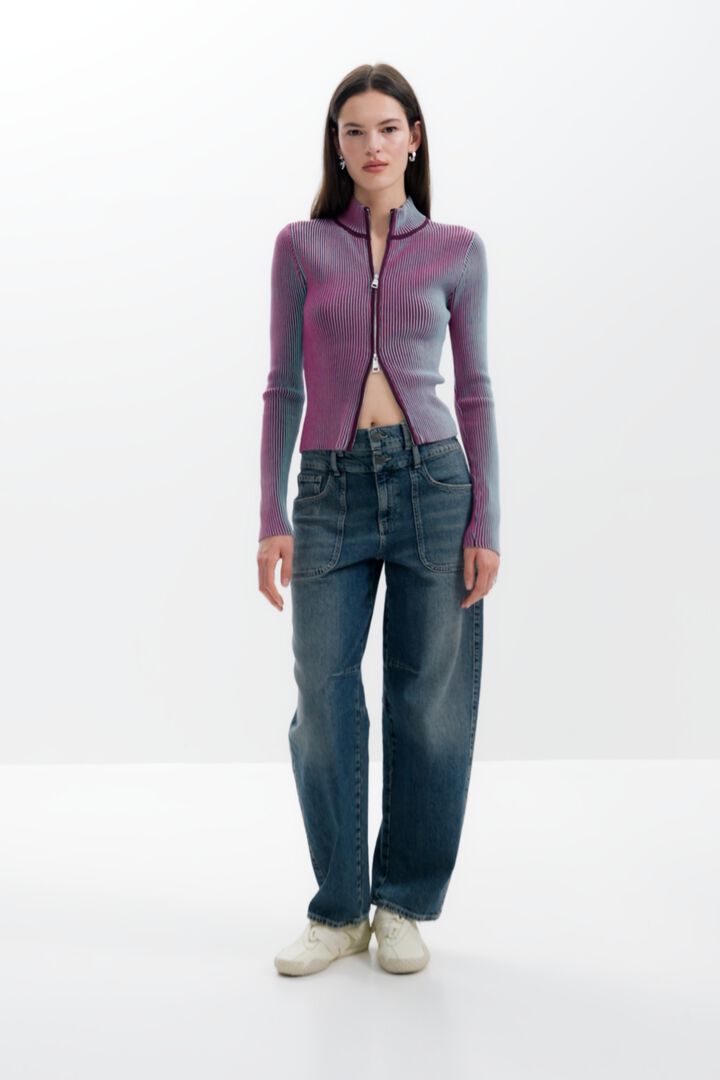 Vertical striped zipper cardigan | Desigual