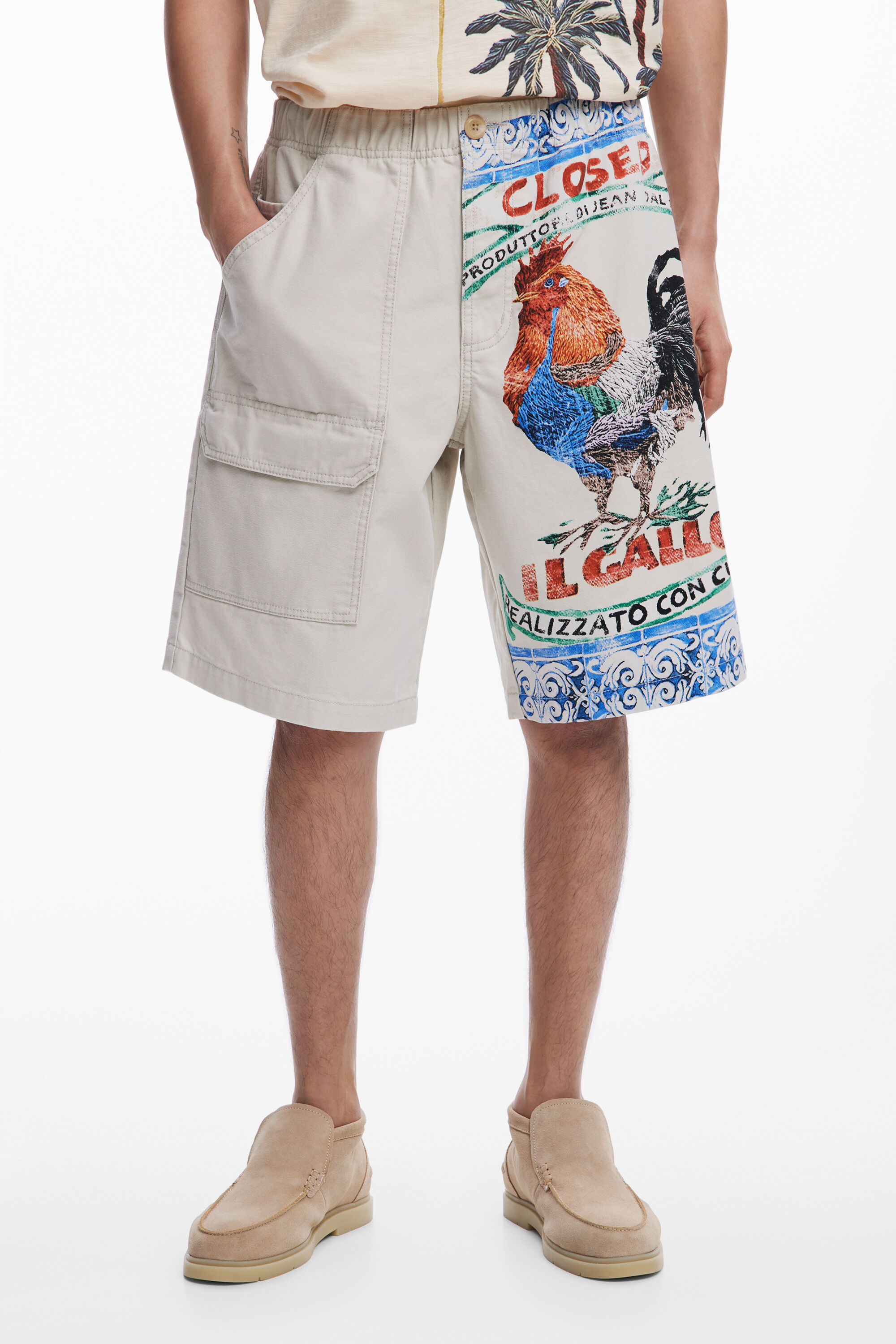 Desigual Cargo Bermuda Shorts In White