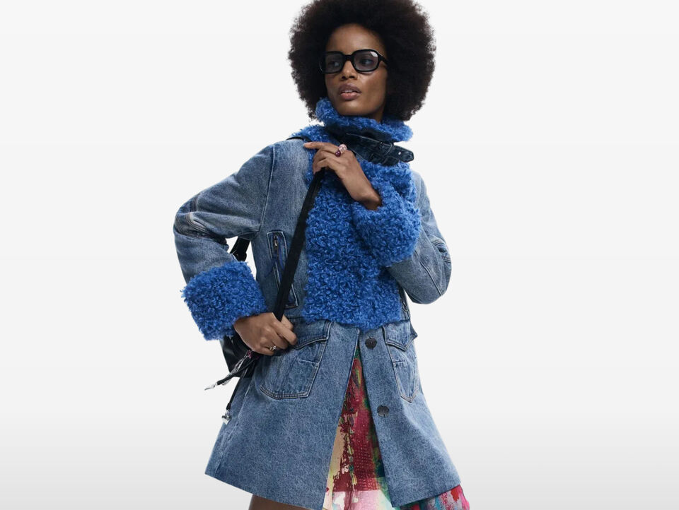 Abrigo h&iacute;brido denim pelo