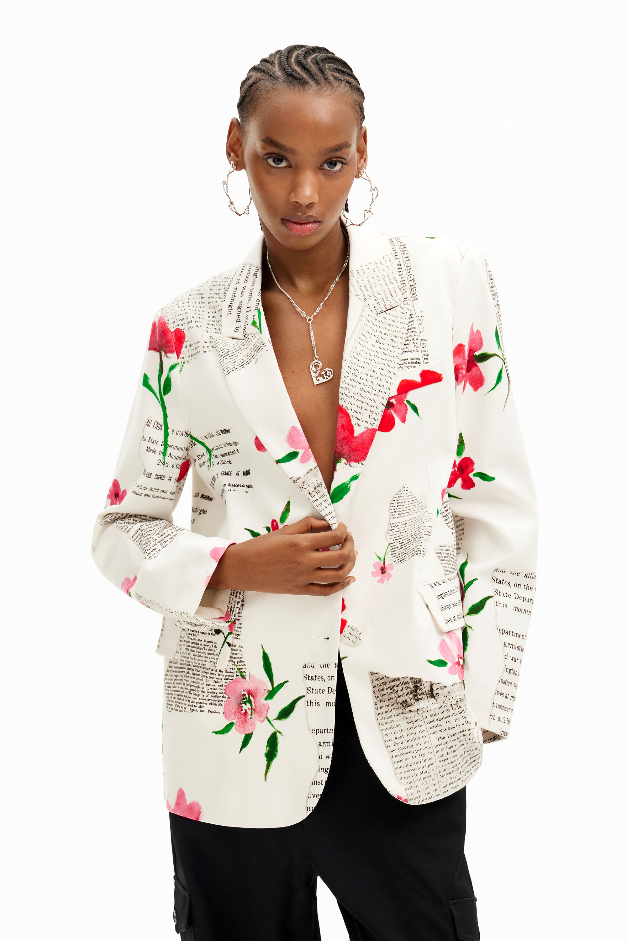 Straight floral text blazer