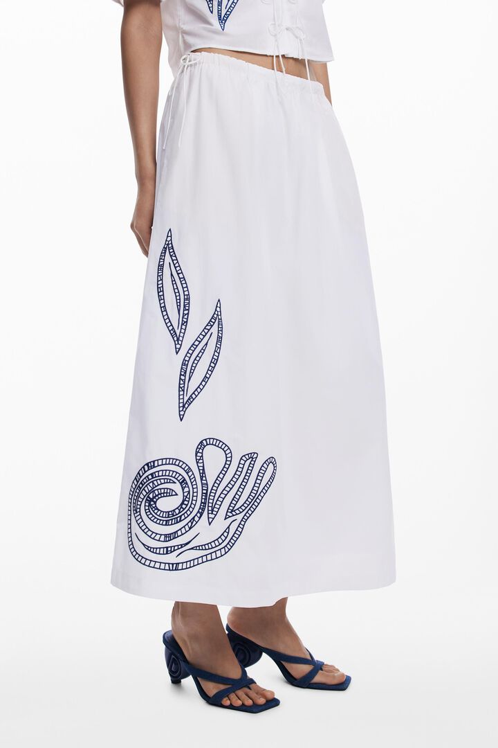 Embroidered midi skirt