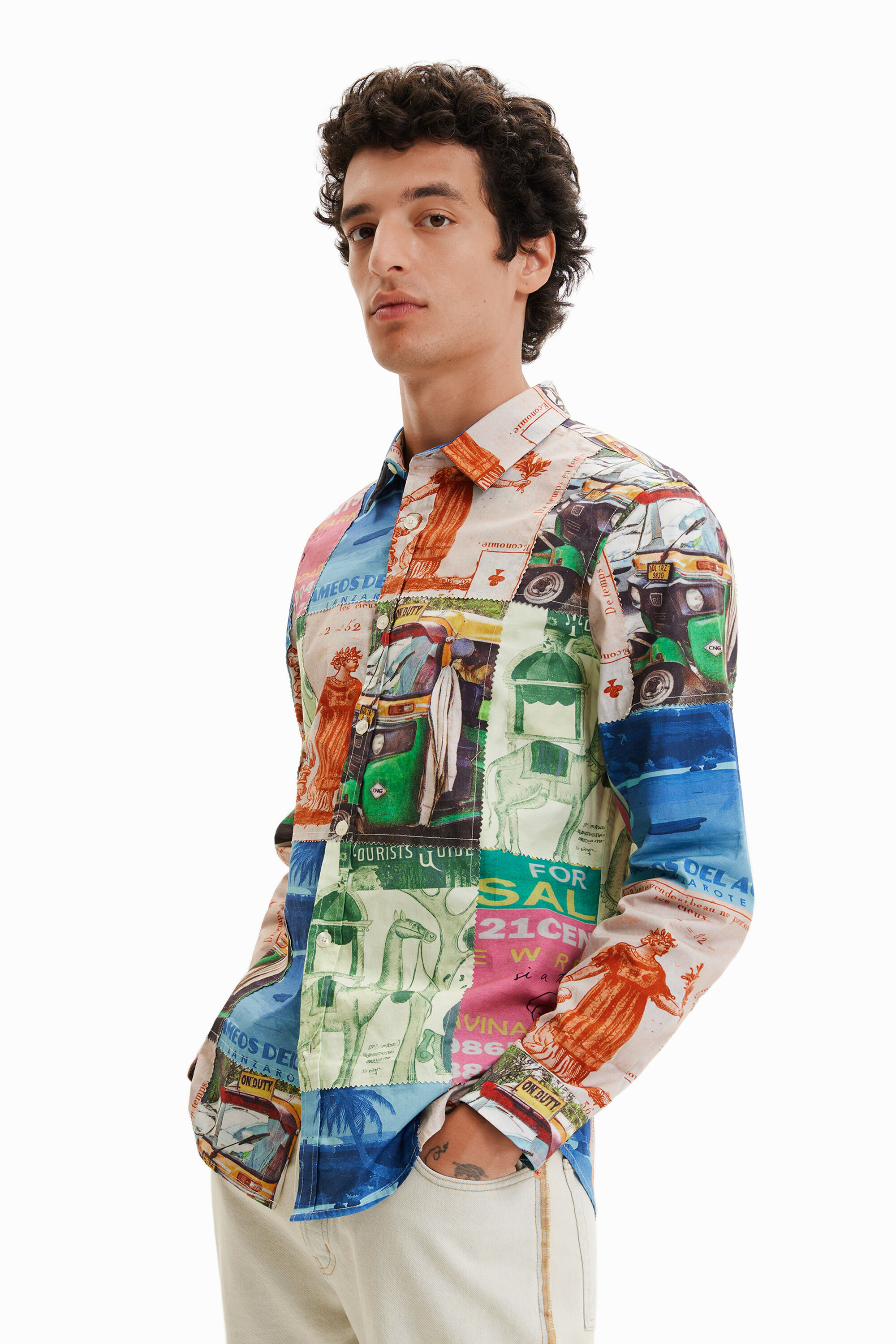 Patchwork stamp shirt - MATERIAL FINISHES - L