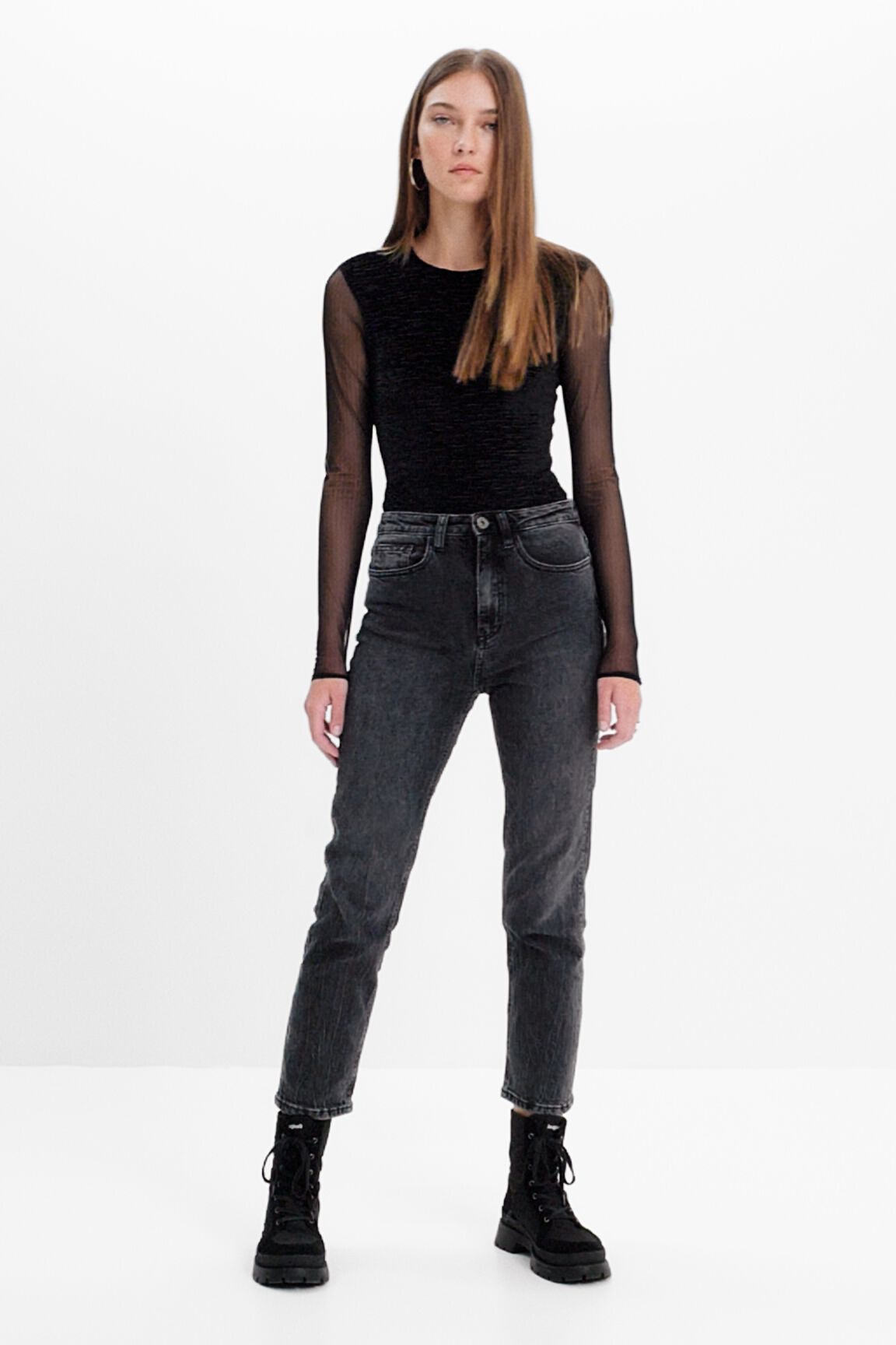 Body with sheer tulle sleeves