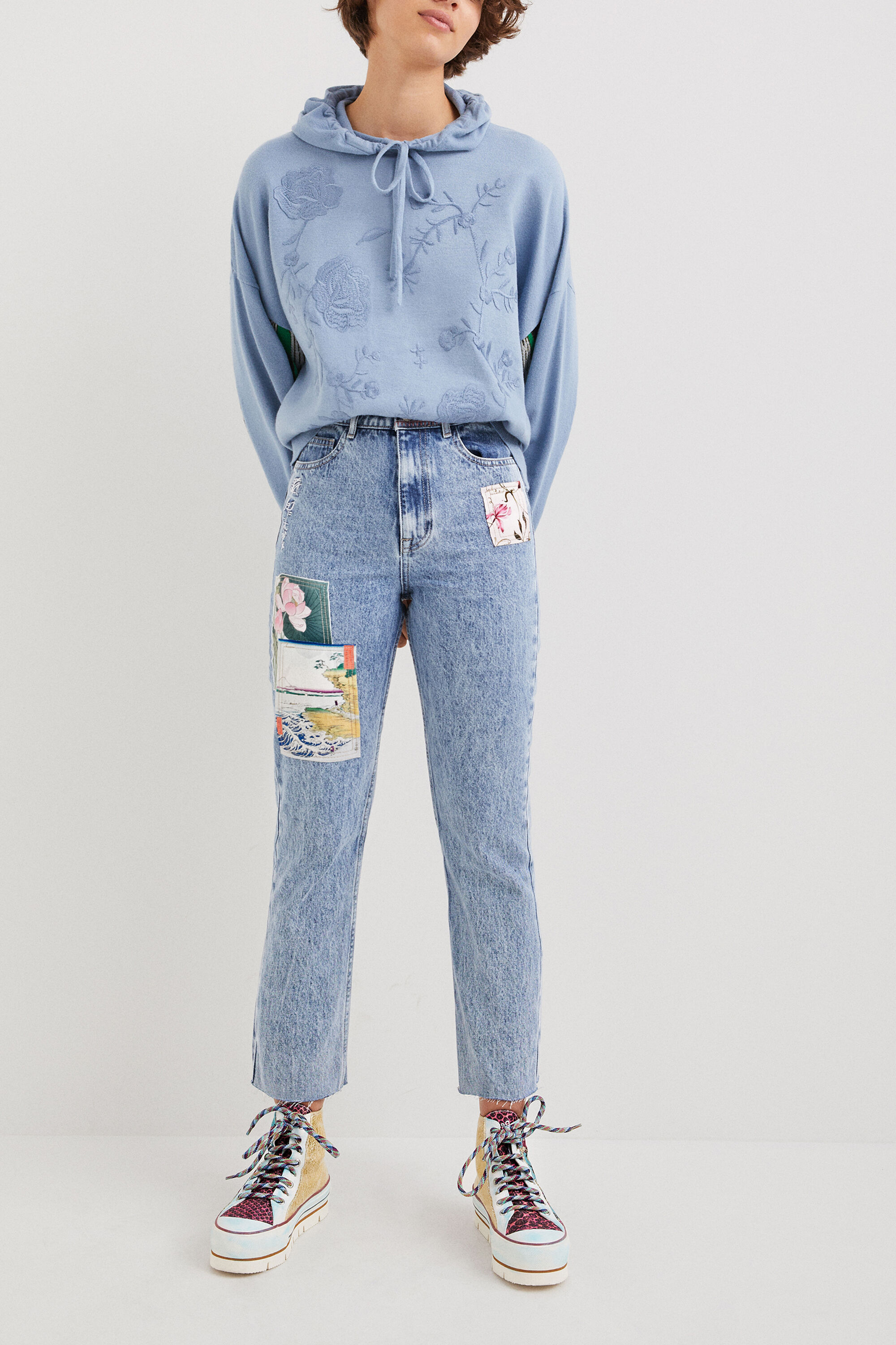オリエンタル風景 クロップドストレートジーンズ | Desigual.com
