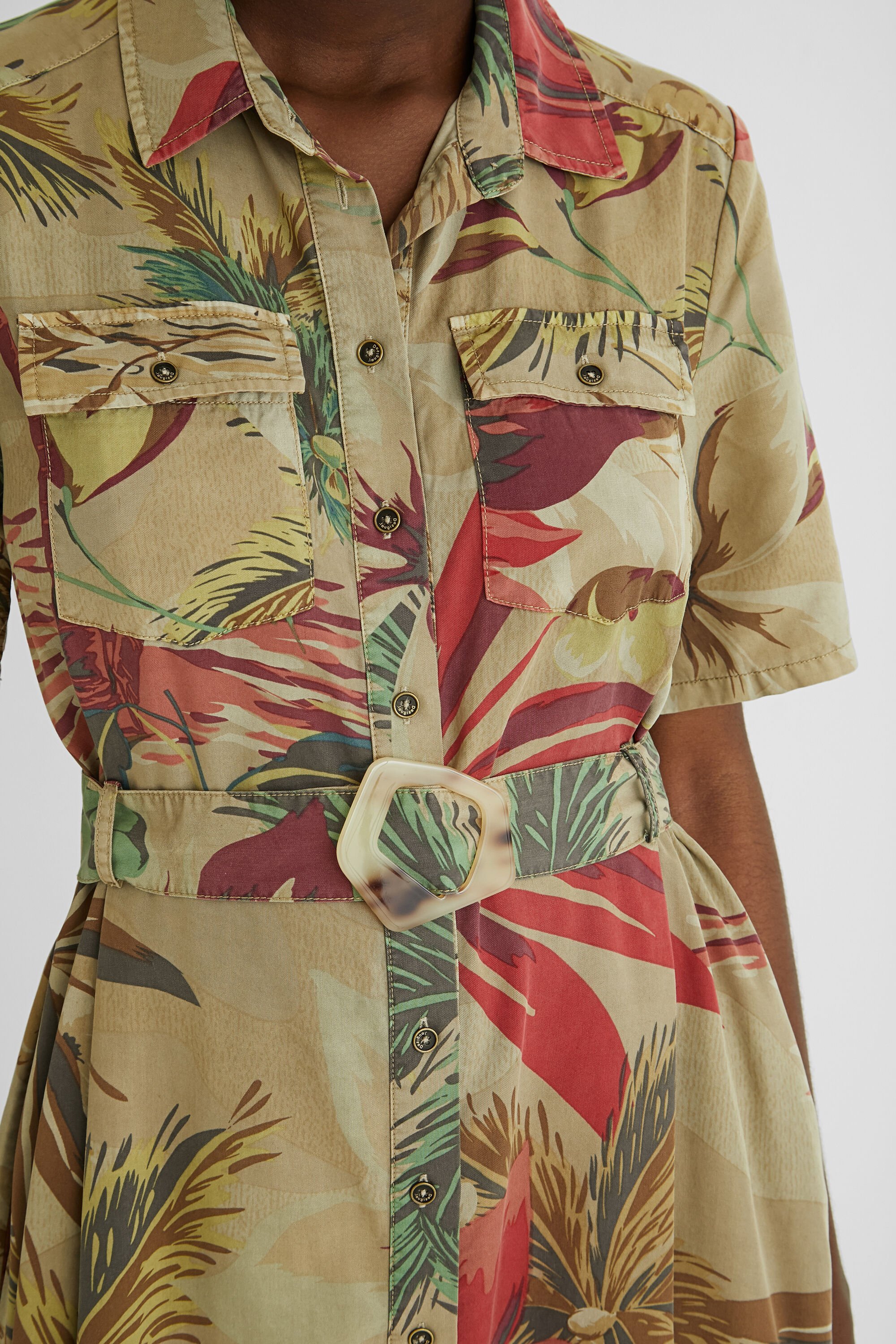 Vestido Safari de Tencel camuflaje floral Desigual