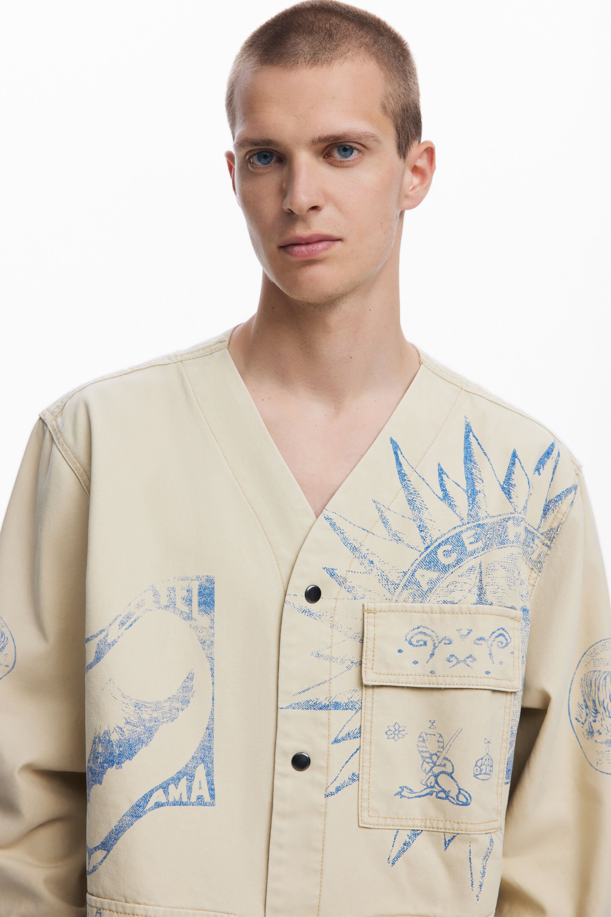 Desigual Ethnic Print Jacket In White
